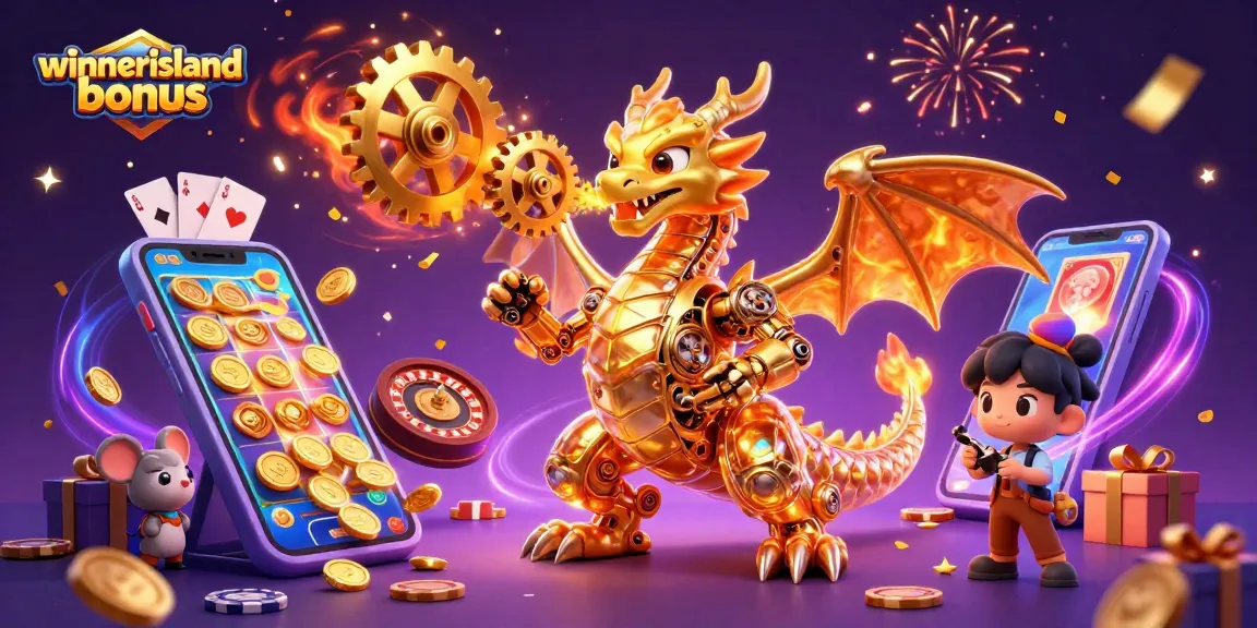 Experience the excitement of the winnerisland bonus with an engaging 3D casino scene featuring dynamic game elements and characters.