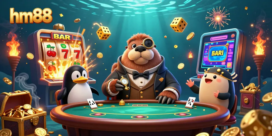 Experience thrilling gameplay with hm88 as a jolly walrus plays poker underwater with friends.