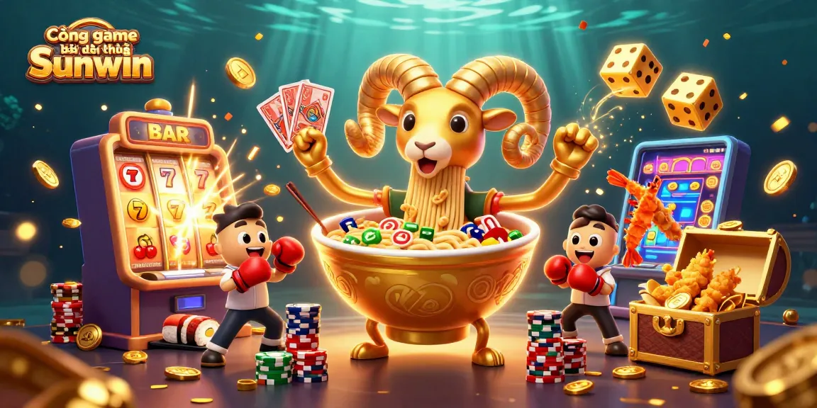 Experience the excitement of Cổng game bài đổi thưởng Sunwin with vibrant characters and casino elements.